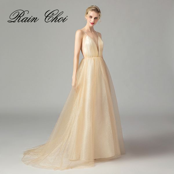 evening dress 2019 backless evening gown champagne tulle a line long formal dress, White;black
evening dress 2019 backless evening gown champagne tulle a line long formal dress, White;black