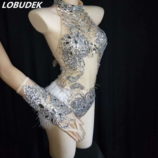silver rhinestones white feathers bodysuit perspective crystals jumpsuit nightclub female clothing dj singer dance costumes, Black;red
silver rhinestones white feathers bodysuit perspective crystals jumpsuit nightclub female clothing dj singer dance costumes, Black;red