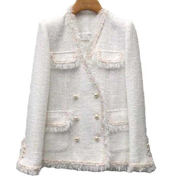 women's suits & blazers spring autumn vintage small fragrance twed blazer women v-neck tassel double breasted suit jacket plus size, White;black
women's suits & blazers spring autumn vintage small fragrance twed blazer women v-neck tassel double breasted suit jacket plus size, White;black