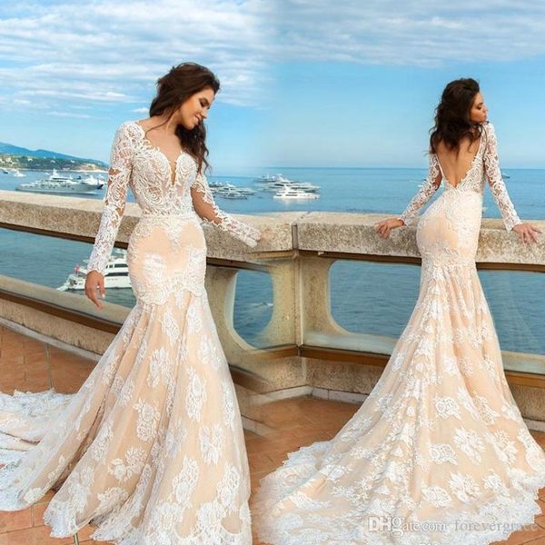 2019 mermaid long sleeve full lace wedding dress western applique summer beach backless bridal gown plus size custom made, White
2019 mermaid long sleeve full lace wedding dress western applique summer beach backless bridal gown plus size custom made, White