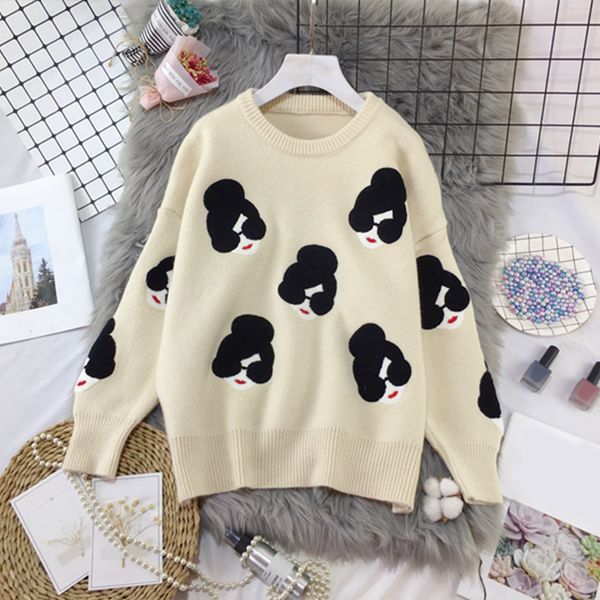 women's sweaters 2021 winter knitted o-neck print cartoon human avatar loose female pullovers fashion warm school ladies sweater, White;black
women's sweaters 2021 winter knitted o-neck print cartoon human avatar loose female pullovers fashion warm school ladies sweater, White;black