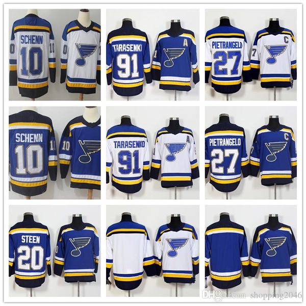 Men's St. Louis Blues 91 Vladimir Tarasenko 27 Alex Pietrangelo 10 Brayden Schenn 20 Alexander Steen Royal White Hockey Jersey Stitched
Men's St. Louis Blues 91 Vladimir Tarasenko 27 Alex Pietrangelo 10 Brayden Schenn 20 Alexander Steen Royal White Hockey Jersey Stitched
