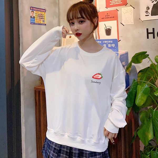 new women simple warm women sweater sleeve cute fruit print casual casual loose round collar sweater, White;black
new women simple warm women sweater sleeve cute fruit print casual casual loose round collar sweater, White;black
