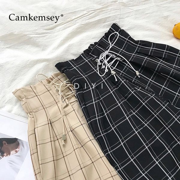 camkemsey japanese harajuku casual pants women 2019 fashion lace up high waist ankle length loose plaid harem pants, Black;white
camkemsey japanese harajuku casual pants women 2019 fashion lace up high waist ankle length loose plaid harem pants, Black;white