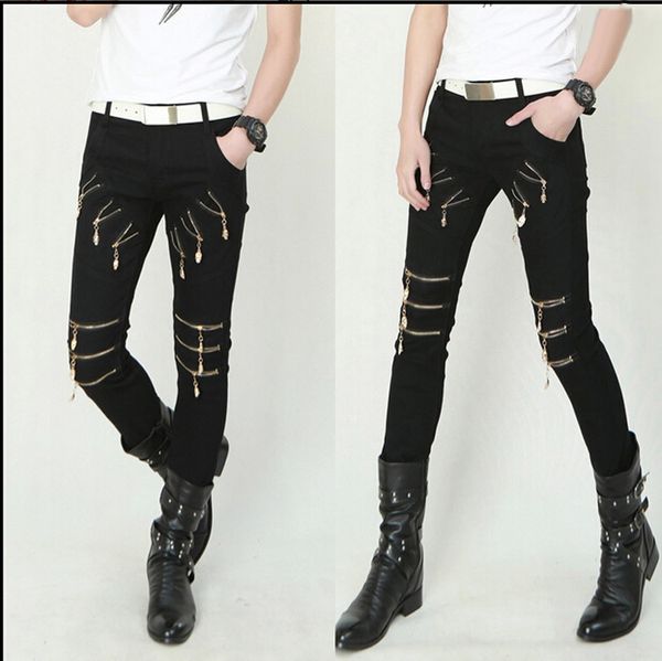 new fashion men's cotton punk rock rider zipper patched skinny pants mens hair stylist trousers full length casual jeas pants, Black
new fashion men's cotton punk rock rider zipper patched skinny pants mens hair stylist trousers full length casual jeas pants, Black