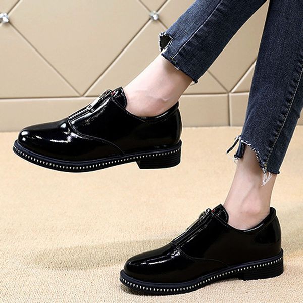 leather breathable single shoes woman classics shoes boat front zipper oxford loafers chaussures, Black
leather breathable single shoes woman classics shoes boat front zipper oxford loafers chaussures, Black