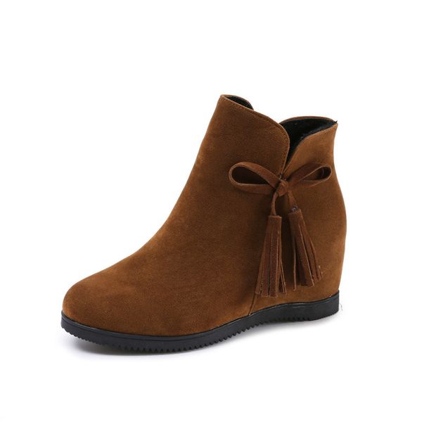new wild bow with increased fringe short boots women's wedge heel high-heeled autumn and winter shoes flannel low-boots, Black
new wild bow with increased fringe short boots women's wedge heel high-heeled autumn and winter shoes flannel low-boots, Black