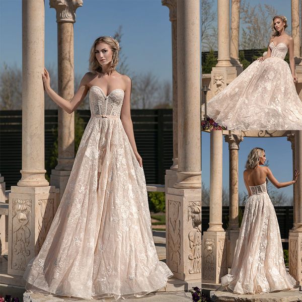 2020 bohemian bridal dresses strapless sweetheart appliqued beaded wedding dress bow sash backless corset sweep train robes de mariée, White
2020 bohemian bridal dresses strapless sweetheart appliqued beaded wedding dress bow sash backless corset sweep train robes de mariée, White