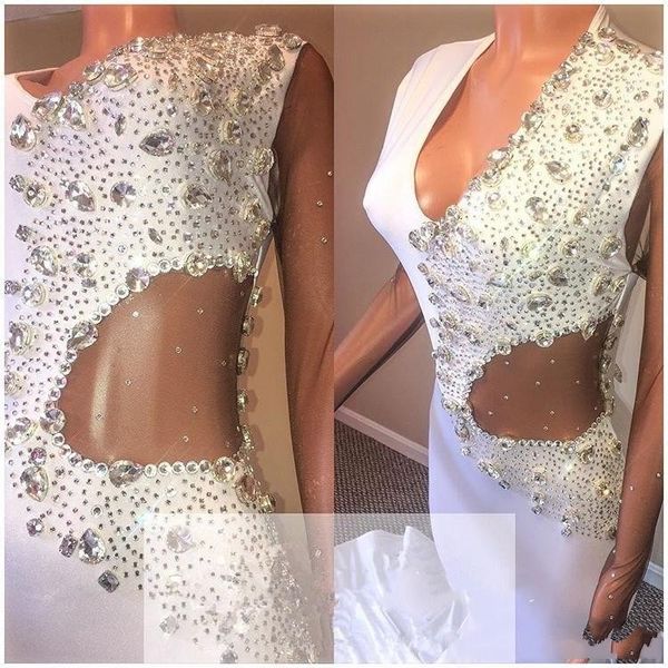 2019 new luxury mermaid wedding dresses deep v neck long sleeves cutaway sides beads crystal sweep train plus size formal bridal gowns, White
2019 new luxury mermaid wedding dresses deep v neck long sleeves cutaway sides beads crystal sweep train plus size formal bridal gowns, White