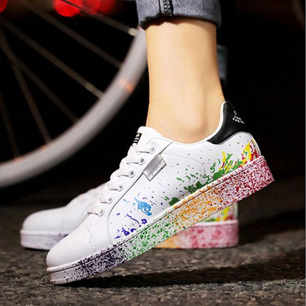 new style women men flat sneakers lace-up colorful graffiti pu flats couple walking shoes, Black
new style women men flat sneakers lace-up colorful graffiti pu flats couple walking shoes, Black