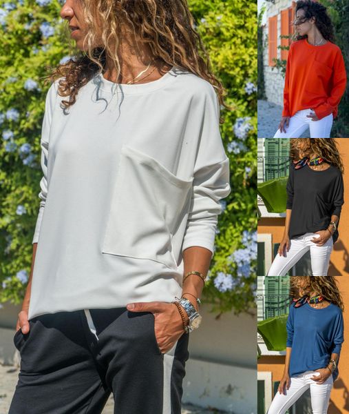 european and american women's clothing long sleeve round neck large size sweater coat sweatshirts t-shirt loose shirt with pocket, White
european and american women's clothing long sleeve round neck large size sweater coat sweatshirts t-shirt loose shirt with pocket, White