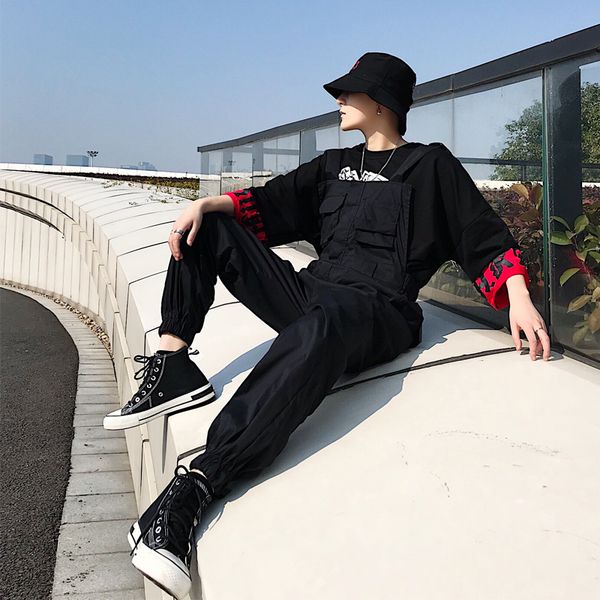 2019 new men's hip hop bib overalls black streetwear jumpsuits for male suspender, Blue
2019 new men's hip hop bib overalls black streetwear jumpsuits for male suspender, Blue