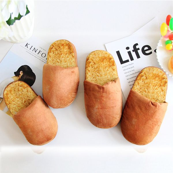 3d printing bread slippers autumn winter slippers warm home shoes look bread plush cotton shoes women house f1122, Black