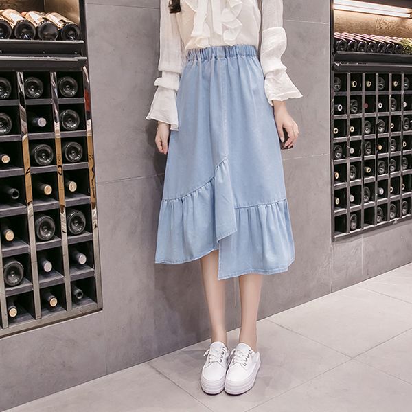 skirts irregular midi skirt womans solid pleated high elastic waist a line denim summer blue a-line skater jurken, Black
skirts irregular midi skirt womans solid pleated high elastic waist a line denim summer blue a-line skater jurken, Black