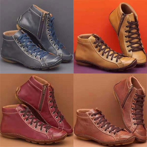 women's casual flat leather retro lace-up boots side zipper round toe shoe boots round head side zipper short women new107, Black
women's casual flat leather retro lace-up boots side zipper round toe shoe boots round head side zipper short women new107, Black