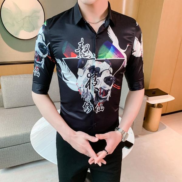 business formal social shirt streetwear nightclub camisa homme british style short sleeve shirt men casual shirts dress clothes, White;black
business formal social shirt streetwear nightclub camisa homme british style short sleeve shirt men casual shirts dress clothes, White;black