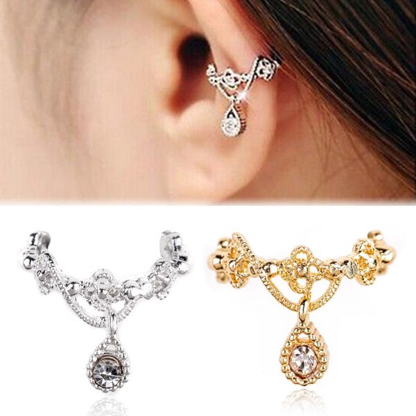 

ear cuff crystal rhinestone earring clips no pierced ear clips silver gold color water drops wrap clip cartilage earring jewelry