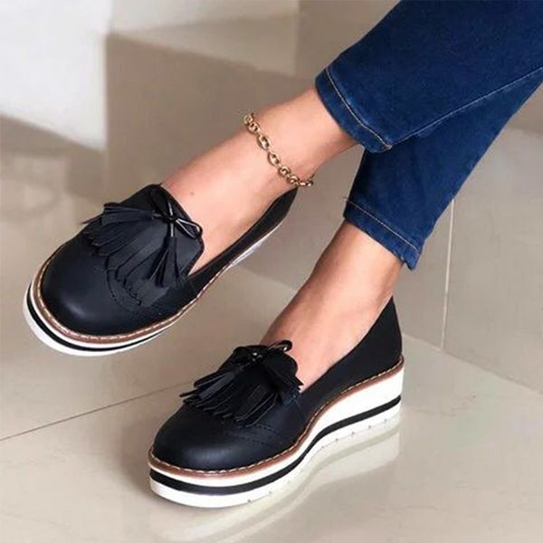 women's tassel loafers woman slip on sneakers ladies soft pu leather sewing platform thick bottom flats female shoes new fashion, Black
women's tassel loafers woman slip on sneakers ladies soft pu leather sewing platform thick bottom flats female shoes new fashion, Black