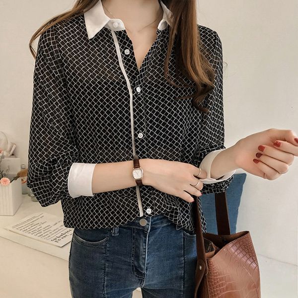 chiffon shirt women's vintage black and white shirt loose plaid print breasted cotton long sleeve lapel
chiffon shirt women's vintage black and white shirt loose plaid print breasted cotton long sleeve lapel