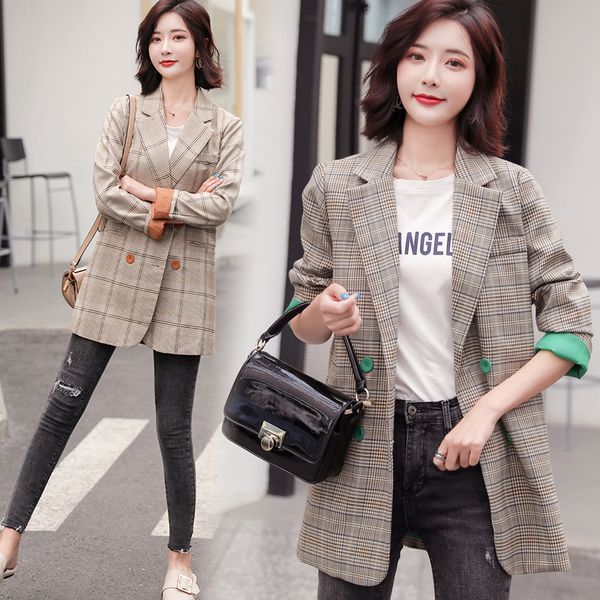 plaid blazer vintage double-breasted women's classic suit retro classic casual wear slim long sleeve office work woman suit, White;black
plaid blazer vintage double-breasted women's classic suit retro classic casual wear slim long sleeve office work woman suit, White;black