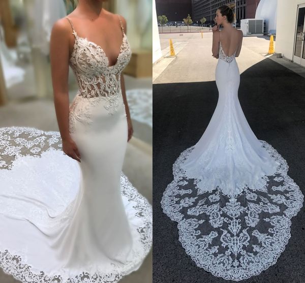 spaghetti straps mermaid wedding dresses 2020 new design backless court train bridal gown exquisite lace applique vestidos al2411, White
spaghetti straps mermaid wedding dresses 2020 new design backless court train bridal gown exquisite lace applique vestidos al2411, White