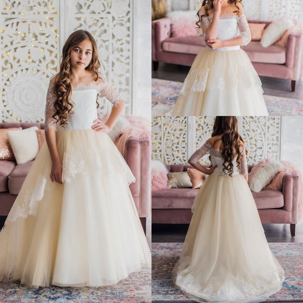 modern ball gown flower girl dress off shoulder long sleeve tulle lace applique ruched wedding dress floor length girl' birthday part, White;blue
modern ball gown flower girl dress off shoulder long sleeve tulle lace applique ruched wedding dress floor length girl' birthday part, White;blue