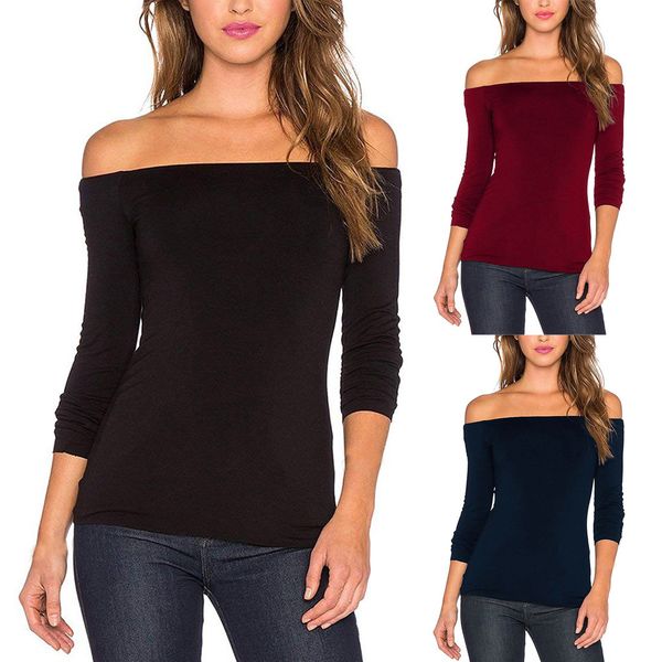 womens long sleeve off shoulder solid color slim shaping one word collar casual shirt roupas femininas, White
womens long sleeve off shoulder solid color slim shaping one word collar casual shirt roupas femininas, White