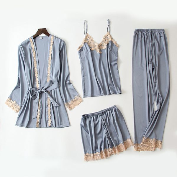 2019 silk robes for women spring dressing gown sleepwear woman four-piece set lingerie woman and summer women sleepwear, Blue;gray
2019 silk robes for women spring dressing gown sleepwear woman four-piece set lingerie woman and summer women sleepwear, Blue;gray