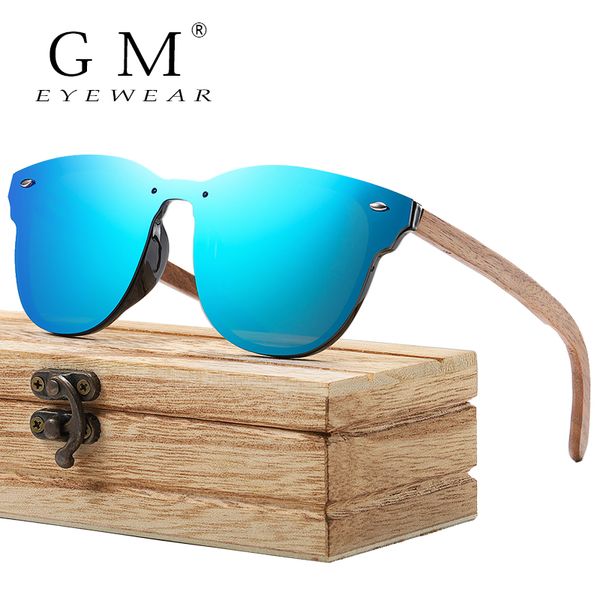 

gm polarized rimless walnut wooden frame sunglasses men women bamboo mirror flat lens driving uv400 eyewear, White;black