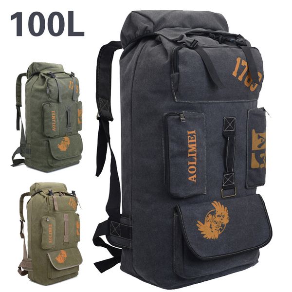 100l Hiking Camping Backpack Large Canvas Travel Luggage Backpack Outdoor Mountaineering Rucksack