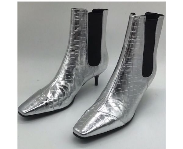 patent leather short boots silver blue high heels square toe runway style ankle boots for women shoes, Black
patent leather short boots silver blue high heels square toe runway style ankle boots for women shoes, Black