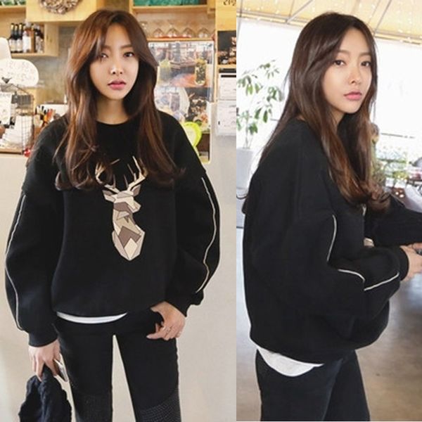 women sweatshirt long sleeve deer print autumn pullover loose blouse outerwear, Black
women sweatshirt long sleeve deer print autumn pullover loose blouse outerwear, Black