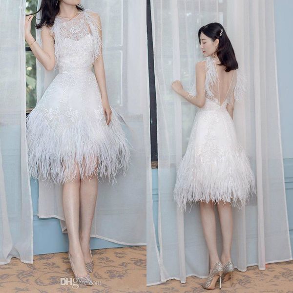 2020 beach wedding dresses jewel lace appliques feather bridal gowns custom made backless knee-length a-line wedding dress, White
2020 beach wedding dresses jewel lace appliques feather bridal gowns custom made backless knee-length a-line wedding dress, White