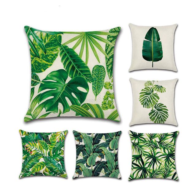 

tropical plants pillow case polyester home decorative pillowcases green leaves throw pillow cover square 45*45cm hipping