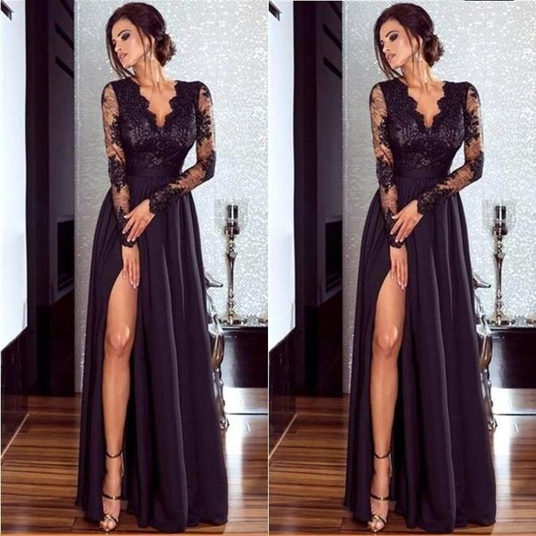 Formal Sexy Side Split Long Sleeve A Line Evening Dresses Cheap Applique V Neck Lace Party Gown Prom Dress 164
Formal Sexy Side Split Long Sleeve A Line Evening Dresses Cheap Applique V Neck Lace Party Gown Prom Dress 164