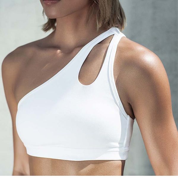 one shoulder women's high personality oblique sports bra running fitness bra yoga gym clothing athletic underwear, White;black
one shoulder women's high personality oblique sports bra running fitness bra yoga gym clothing athletic underwear, White;black