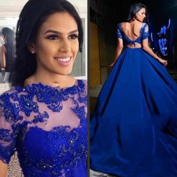 royal blue backless formal gown a line short sleeve prom dresses 2019 lace applique evening dresses vestido de noche, Black
royal blue backless formal gown a line short sleeve prom dresses 2019 lace applique evening dresses vestido de noche, Black