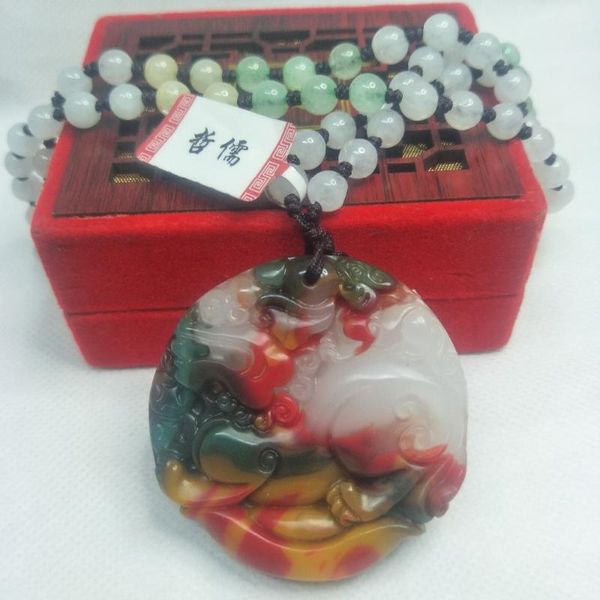 zheru jewelry pure natural colorful jade carving round animal beast pendant three-color jade bead necklace send certificate, Silver
zheru jewelry pure natural colorful jade carving round animal beast pendant three-color jade bead necklace send certificate, Silver