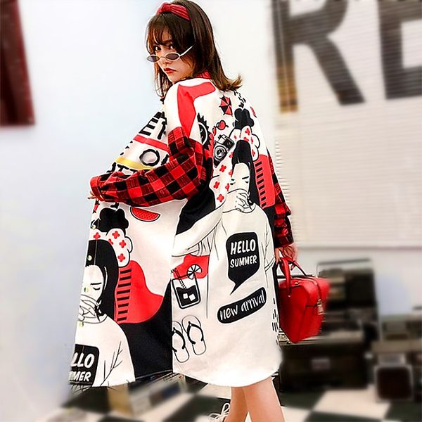 oversize long outwear maxi blouse plaid spliced cartoon print cardigan spring harajuku young ladies feminino cc032, Black;brown
oversize long outwear maxi blouse plaid spliced cartoon print cardigan spring harajuku young ladies feminino cc032, Black;brown