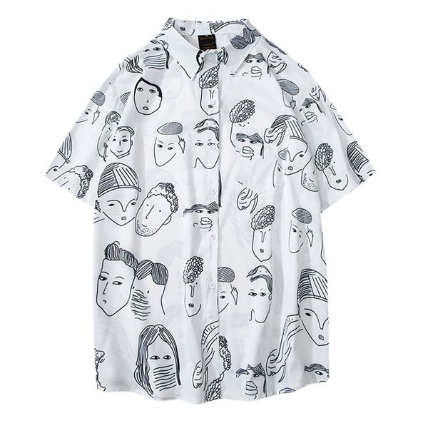 men's summer print turn-down collar short sleeve shirt blouse man shirts loose breathable camisas hombre, White;black
men's summer print turn-down collar short sleeve shirt blouse man shirts loose breathable camisas hombre, White;black