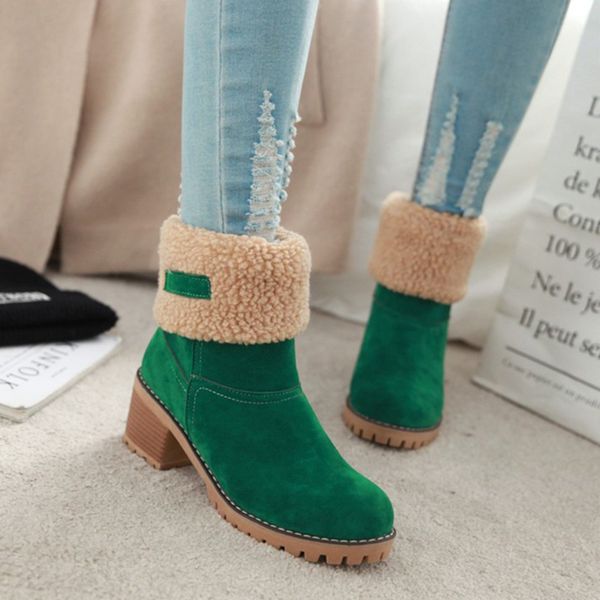 women snow boots suede thickened cotton thick sole middle heels winter shoes o66, Black
women snow boots suede thickened cotton thick sole middle heels winter shoes o66, Black