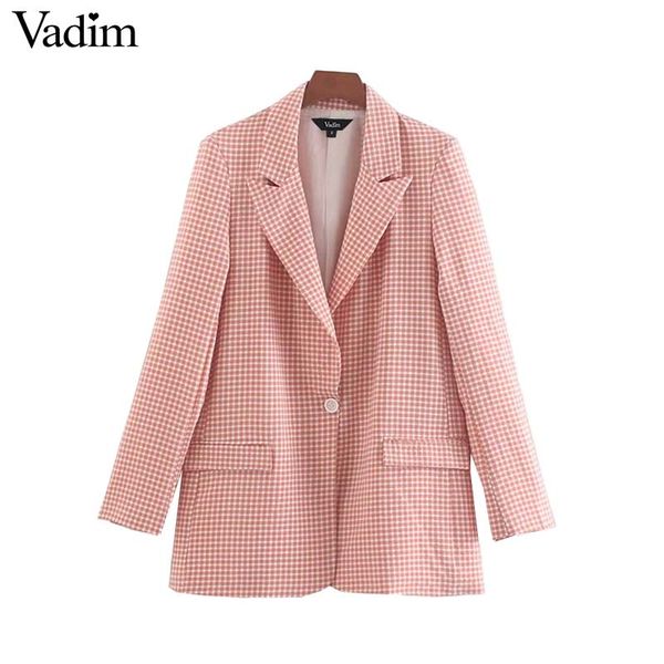vadim women pink plaid blazer checkered long sleeve one button pockets notched collar female casual outwear coats ca507, White;black
vadim women pink plaid blazer checkered long sleeve one button pockets notched collar female casual outwear coats ca507, White;black