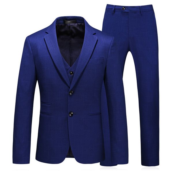men's suit classic blue checked slim gentleman men's suit blazer with trousers and vest three-piece set men business casual, White;black
men's suit classic blue checked slim gentleman men's suit blazer with trousers and vest three-piece set men business casual, White;black