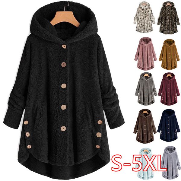 women fluffy coat winter casual loose solid button fleece hooded teddy bear coat female cute warm soft plus size winter outwear, Black;brown
women fluffy coat winter casual loose solid button fleece hooded teddy bear coat female cute warm soft plus size winter outwear, Black;brown