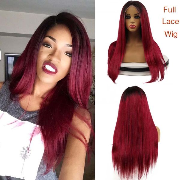 360 full lace wigs ombre red brown color synthetic full lace front wigs with baby hair straight glueless heat resistant synthetic lace wigs, Black
360 full lace wigs ombre red brown color synthetic full lace front wigs with baby hair straight glueless heat resistant synthetic lace wigs, Black