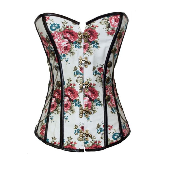 floral gothic women corset with chains slimming waist trainer flower print overbust shapewear corselet bustier lady shapers, Black;white 
floral gothic women corset with chains slimming waist trainer flower print overbust shapewear corselet bustier lady shapers, Black;white