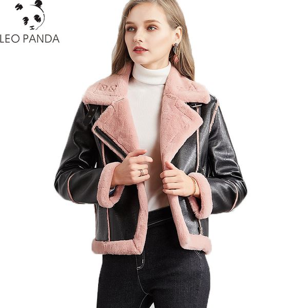 new fashion spring autumn warm thicken long sleeves v-neck pockets zipper loose coat female leather coat cy417, Black 
new fashion spring autumn warm thicken long sleeves v-neck pockets zipper loose coat female leather coat cy417, Black