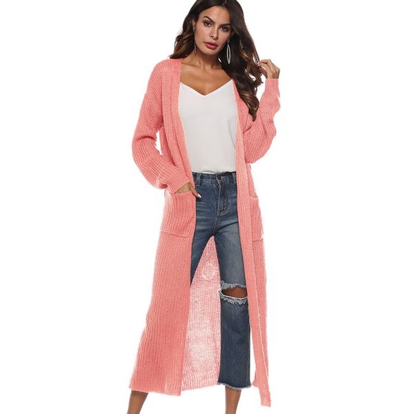 long solid color knitting long sleeves pockets cardigan sweater female autumn winter cardigans open stitch femme, White
long solid color knitting long sleeves pockets cardigan sweater female autumn winter cardigans open stitch femme, White