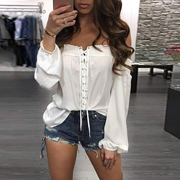 female solid clothing off shoulder blouse loose shirt womens shirt ladies clothing women blouse fashion, White
female solid clothing off shoulder blouse loose shirt womens shirt ladies clothing women blouse fashion, White
