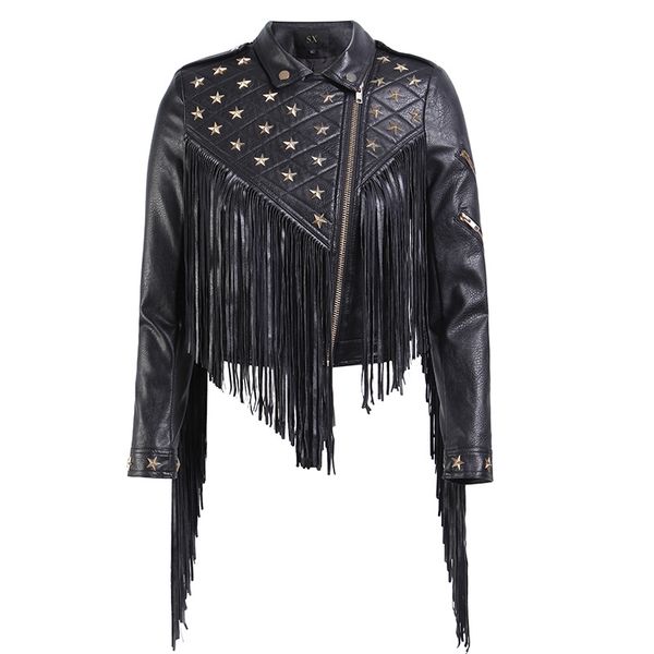 ladies street fringe jacket women's leather jacket star short lapel zipper motorcycle clothing pu nightclub, Black
ladies street fringe jacket women's leather jacket star short lapel zipper motorcycle clothing pu nightclub, Black